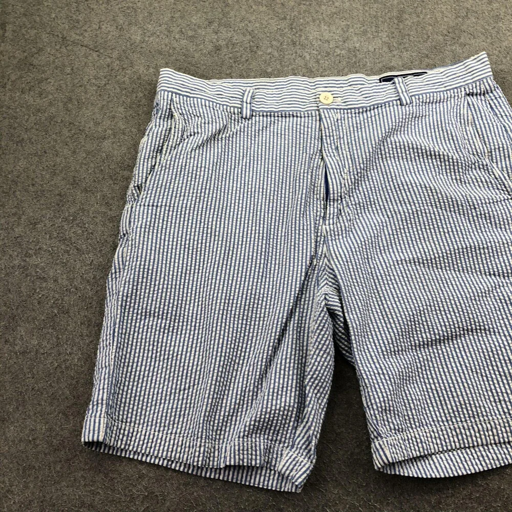 Vineyard Vines Shorts Mens 36 Blue Striped Chino Flat Front 10 Inseam Seersucker